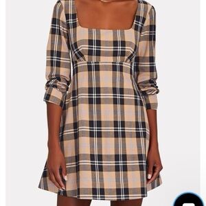 STAUD Plaid Long Sleeve Mini Dress | Cotton | Size 4